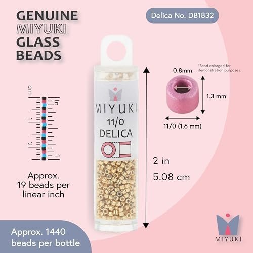 Miyuki Delica Seed Beads | Size 11/0 (1.6 mm), DB1832, Duracoat Galvanized Gold, 7.2 g, Approx. 1440 Beads, Made in Japan Miyuki Delica Seed Beads | Size 11/0 (1.6 mm), DB1832, Duracoat Galvanized Gold, 7.2 g, Approx. 1440 Beads, Made in Japan