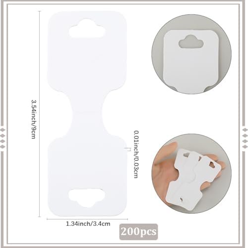 SOFPLATE 200Pcs White Jewelry Display Cards Jewelry Card Holder Paper Folding Rectangle 3.54 x 1.34 Inch Fold Over Hanging Cardboard Tags for Selling Jewelry Necklaces Bracelets Display Packaging