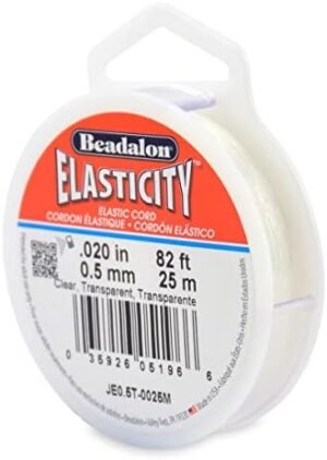 Beadalon Elasticity Bead String - Bracelet Cord, 0.5 mm/25 m, Clear | Latex-Free Rubber Stretch Cord, Tangle-Free Spooled Design, Elastic Cord for Bracelet Making & Jewelry Crafts, Made in USA