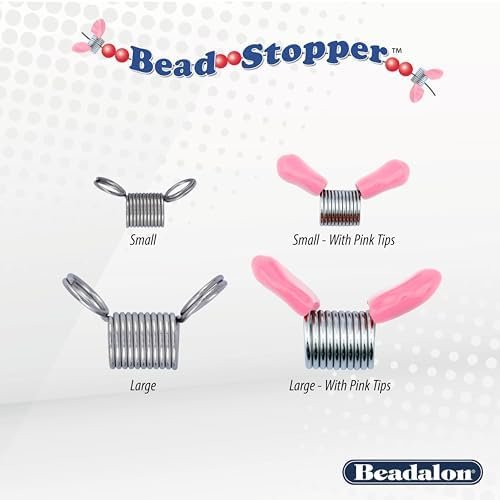 Beadalon Jewelry Making Bead Stopper - Metal & Pink Tips, Combo Pack, 4 pc | Stainless Steel with Easy Squeeze, Secure Bead Holding and Portable Design, Compatible with beading wire, thread, and string