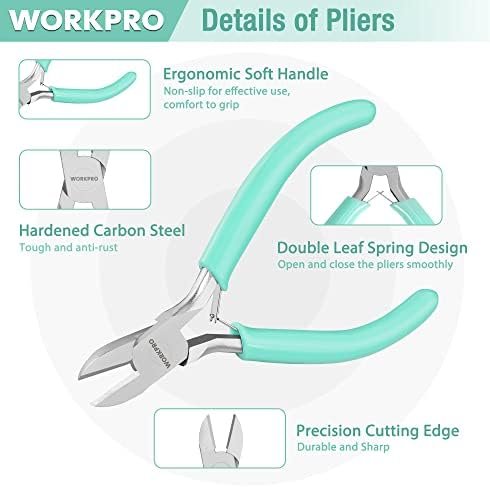 WORKPRO Jewelry Pliers Set, 3 Pack Jewelry Making Tool Kit | Includes Mini Needle Nose Plier/Chain Nose Plier, Round Nose Plier and Wire Cutter for Jewelry Repair & Making, DIY Crafts