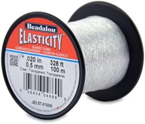 Beadalon Elasticity Bead String - Bracelet Cord, 0.5 mm/100 m, Clear | Latex-Free Rubber Stretch Cord, Tangle-Free Spooled Design, Elastic Cord for Bracelet Making & Jewelry Crafts, Made in USA