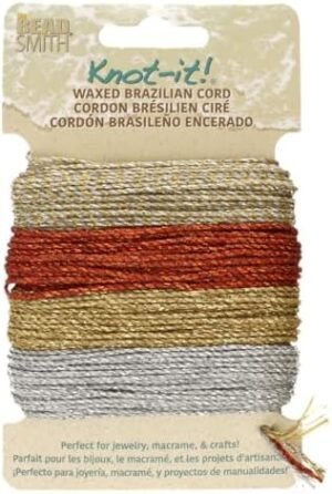 The Beadsmith Knot It Waxed Polyester Cord – Metallics – 0.7mm Diameter – 4 Cords, 15 Yards Each – Make Jewelry, Macrame, Friendship Bracelets and DIY Crafts
