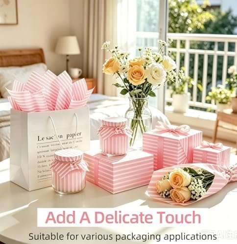 MUNILAIL 100 Sheets Light Pink Striped Tissue Paper 14 x 20 Inches Pink and White Tissue Paper Striped Gift Wrapping Paper for Birthday Wedding Baby Shower Gift Packing DIY Crafts MUNILAIL 100 Sheets Light Pink Striped Tissue Paper 14 x 20 Inches Pink and White Tissue Paper Striped Gift Wrapping Paper for Birthday Wedding Baby Shower Gift Packing DIY Crafts