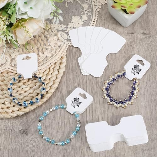 SOFPLATE 200Pcs White Jewelry Display Cards Jewelry Card Holder Paper Folding Rectangle 3.54 x 1.34 Inch Fold Over Hanging Cardboard Tags for Selling Jewelry Necklaces Bracelets Display Packaging
