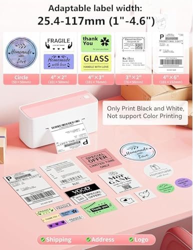 Phomemo Bluetooth Thermal Label Printer, 241BT 4X6 Shipping Label Printer | Wireless Label Printer for Small Business and Shipping Package, Compatible with iPhone, Android, Shopify, Amazon, USPS, Pink