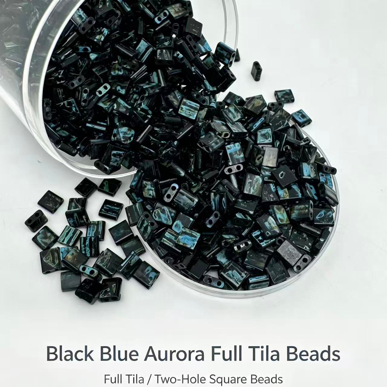 Czech_Tila_two_hole_beads - Black Blue Aurora Full Tila Czech_Tila_two_hole_beads