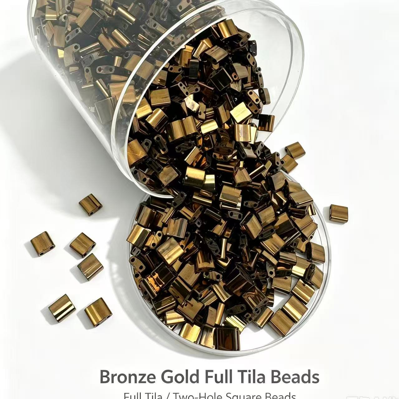 Czech_Tila_two_hole_beads - Bronze Gold Full Tila Czech_Tila_two_hole_beads