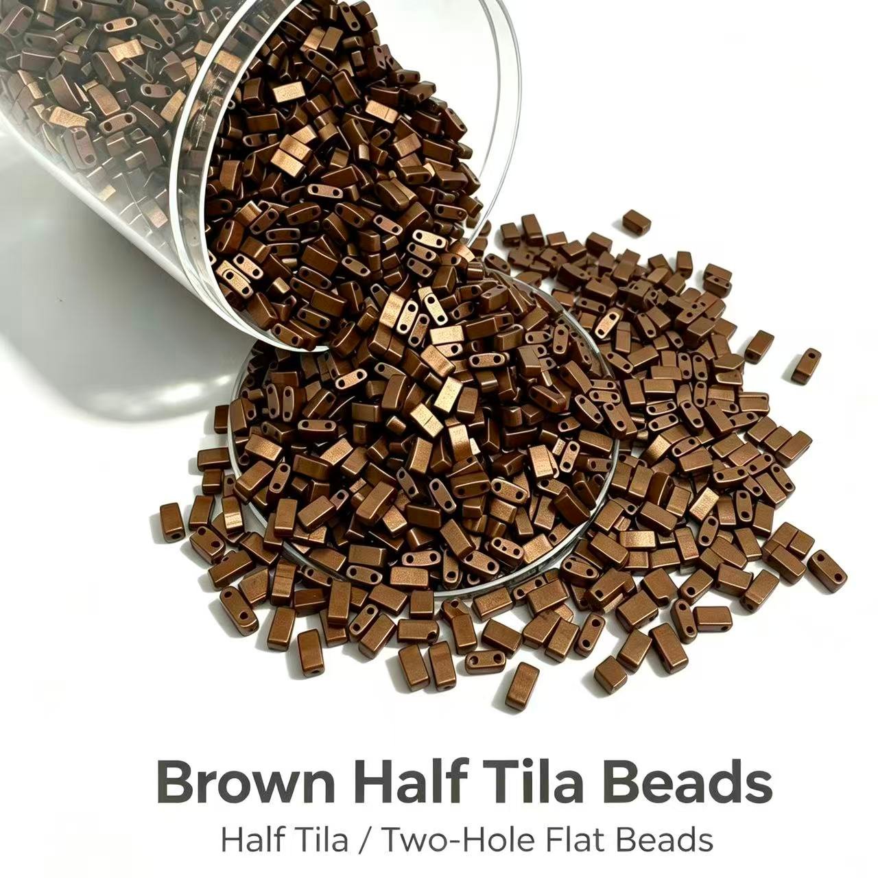Czech_Tila_two_hole_beads - Brown Half Tila Czech_Tila_two_hole_beads