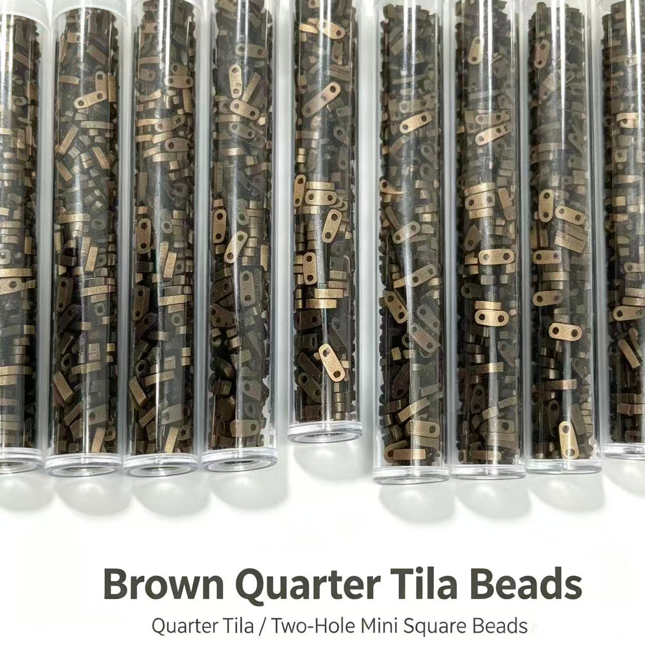 Czech_Tila_two_hole_beads - Brown Quarter Tila Czech_Tila_two_hole_beads