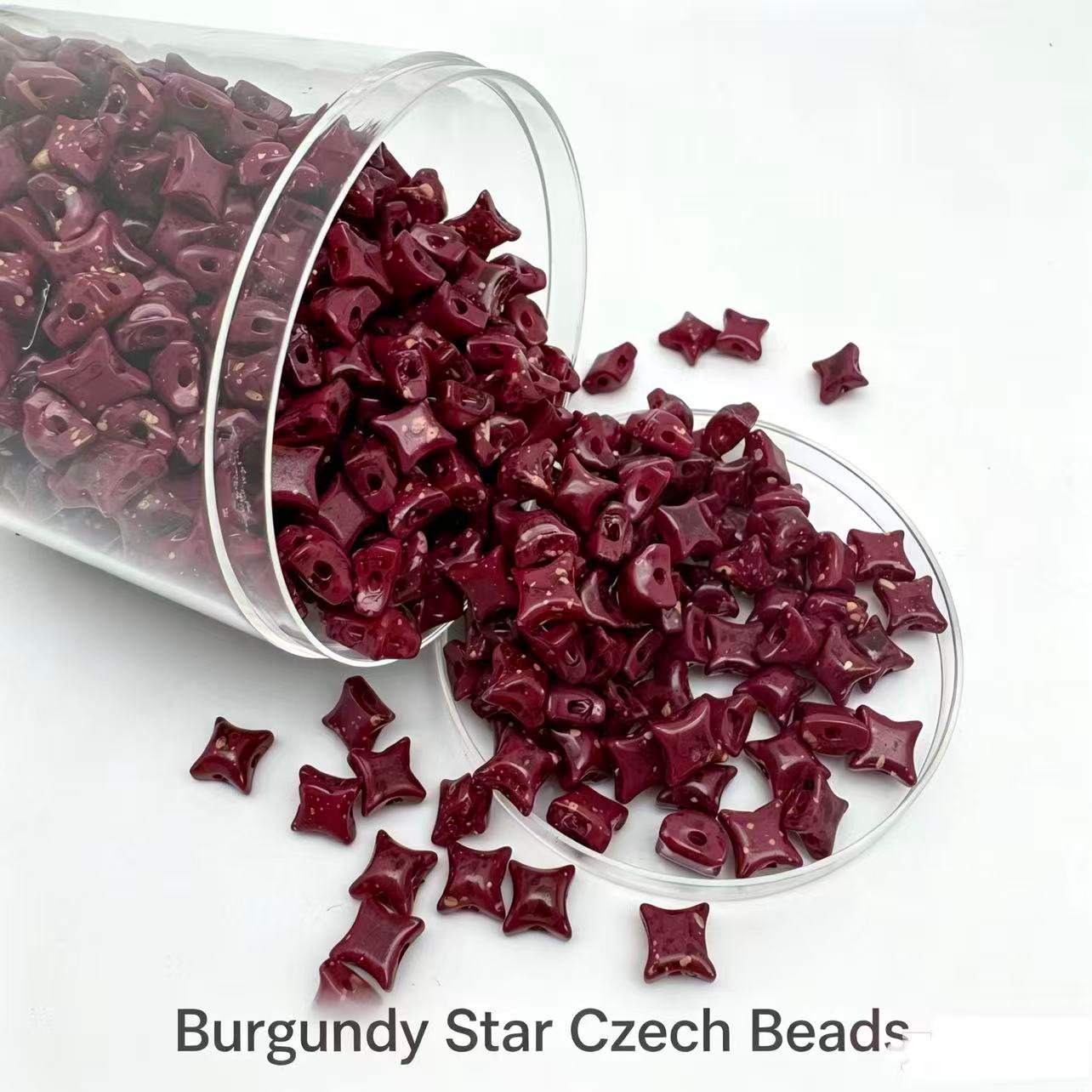 Czech Double Hole 4-Point-Star Beads - Burgundy Czech Double Hole 4-Point-Star Beads