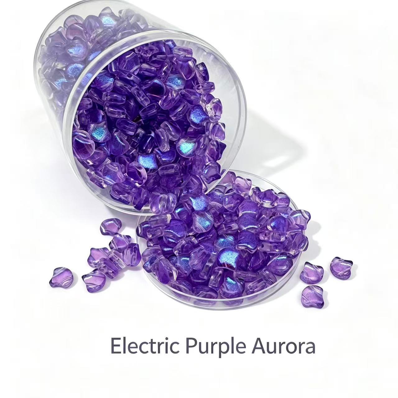 Czech Double Hole Ginko Beads - Electric Purple Aurora Czech Double Hole Ginko Beads