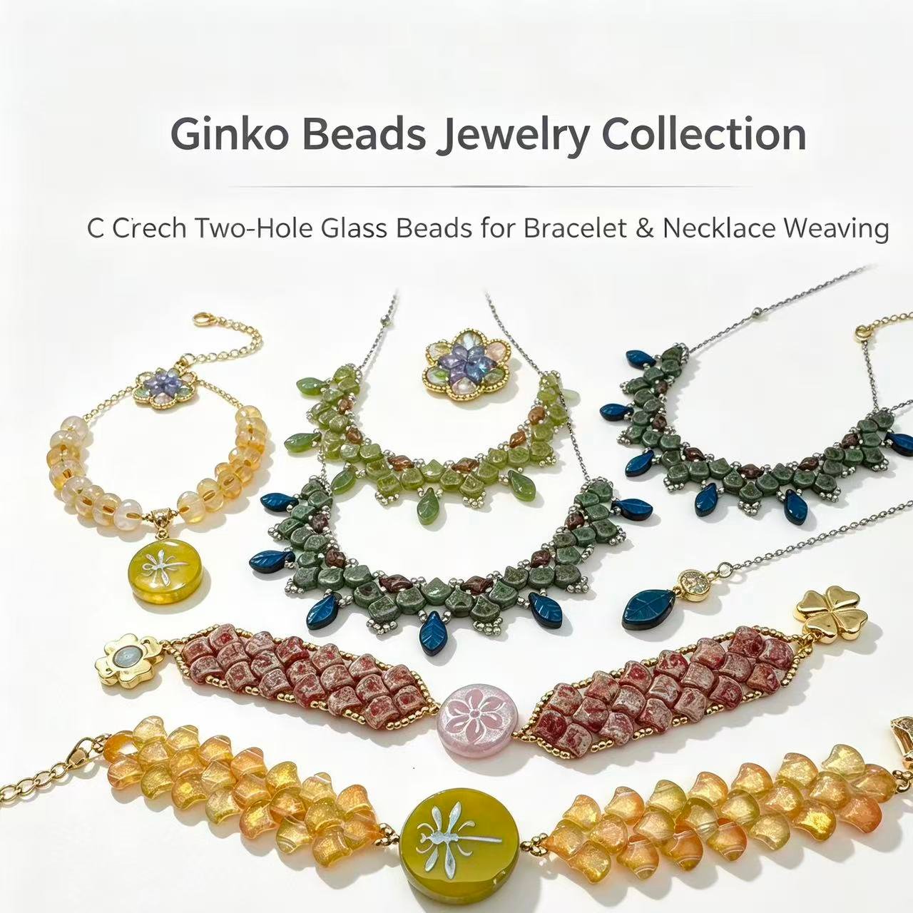 Czech Double Hole Ginko Beads - Example Czech Double Hole Ginko Beads