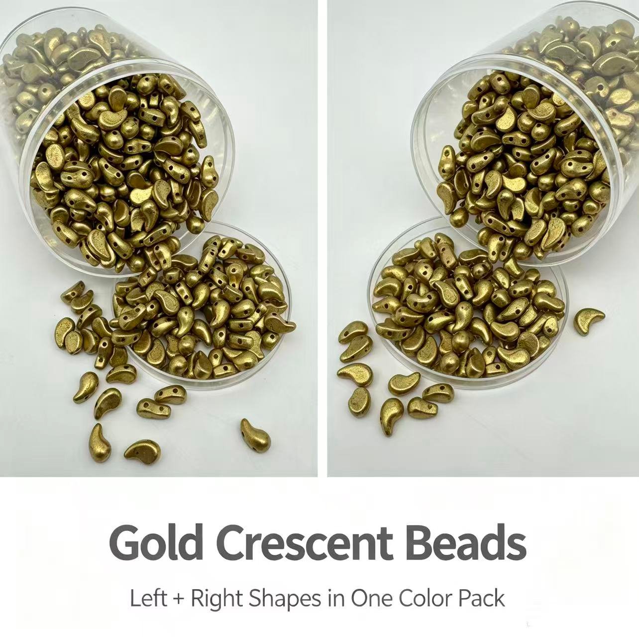 Czech_Crescent_two_hole_Beads - Gold Czech_Crescent_two_hole_Beads