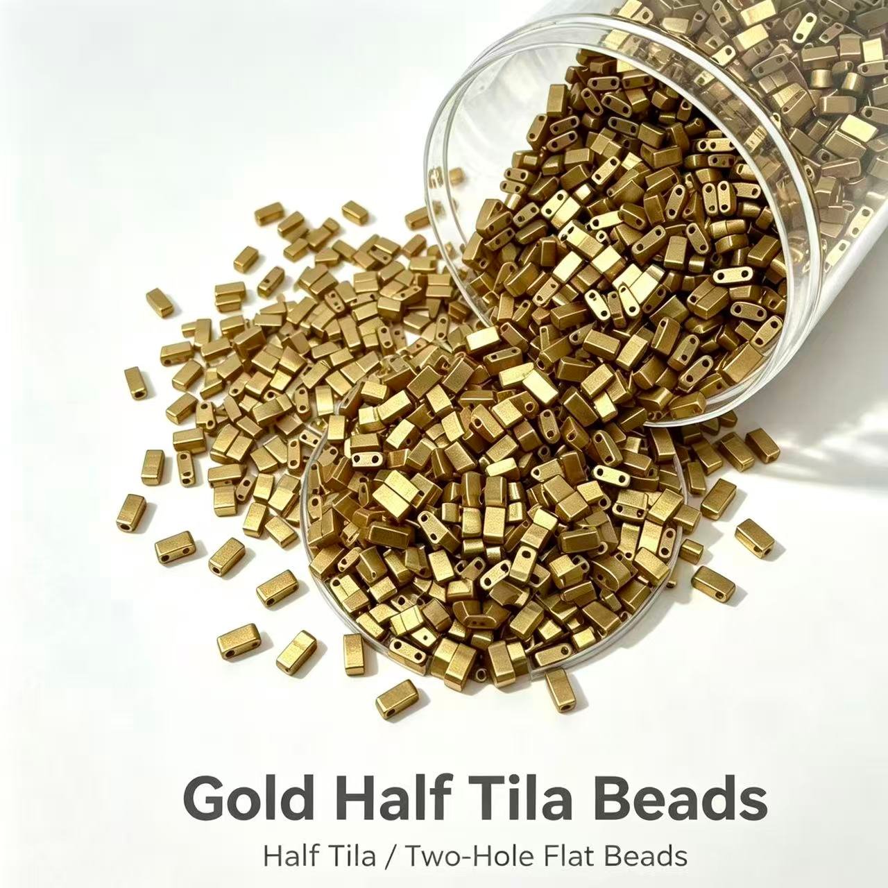 Czech_Tila_two_hole_beads - Gold Half Tila Czech_Tila_two_hole_beads