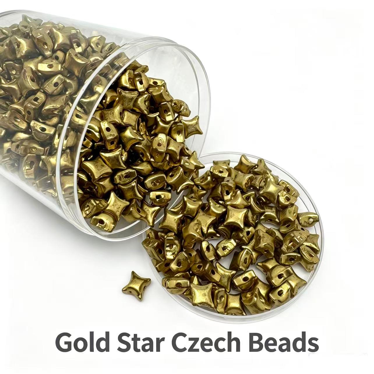 Czech Double Hole 4-Point-Star Beads - Gold Czech Double Hole 4-Point-Star Beads