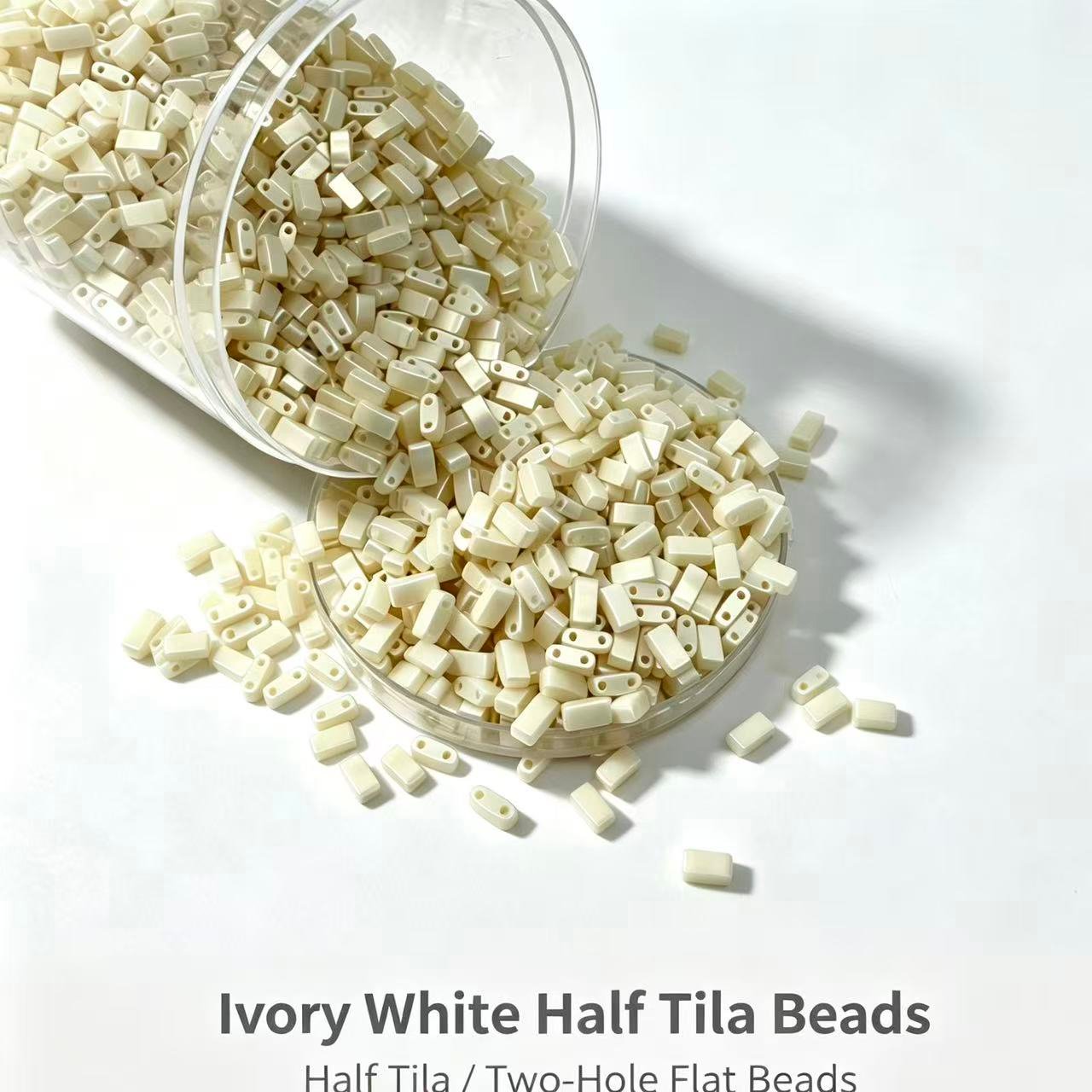 Czech_Tila_two_hole_beads - Ivory White Half Tila Czech_Tila_two_hole_beads