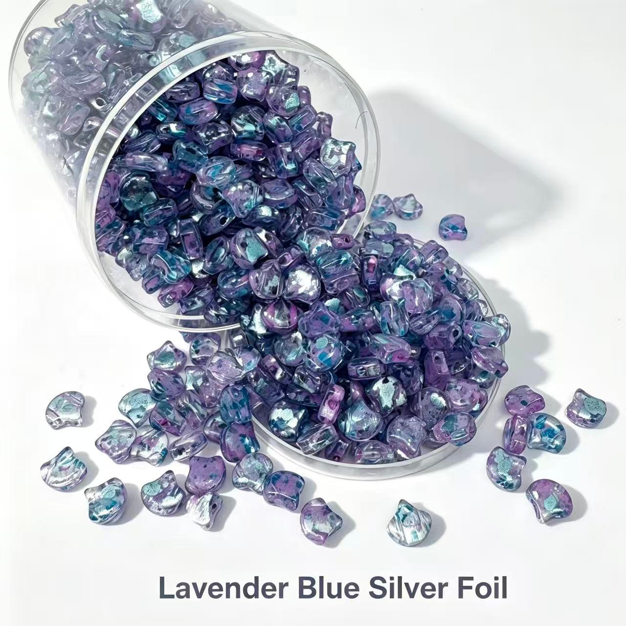 Czech Double Hole Ginko Beads - Lavender Blue Silver Foil Czech Double Hole Ginko Beads