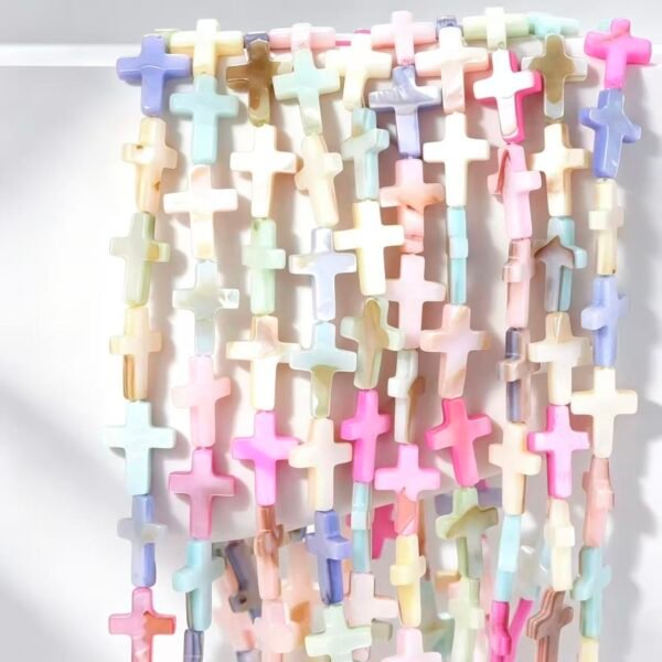 Macaron Cross 10*14mm Shell Beads 27pcs 1 strand Macaron Color Shell Beads, Natural Shell