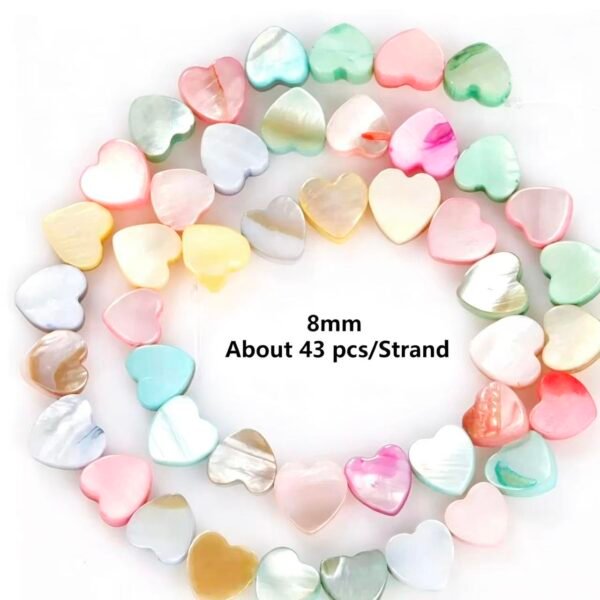 Macaron Heart Shell Beads 8mm 43 pcs 1 strand Macaron Color Shell Beads, Natural Shell