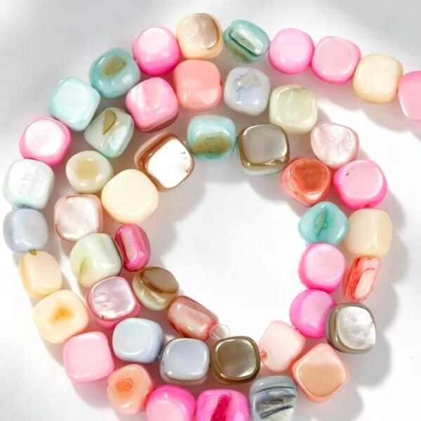 8mm Macaron Square Shell Beads 8mm 47pcs 1 strand Macaron Color Shell Beads, Natural Shell