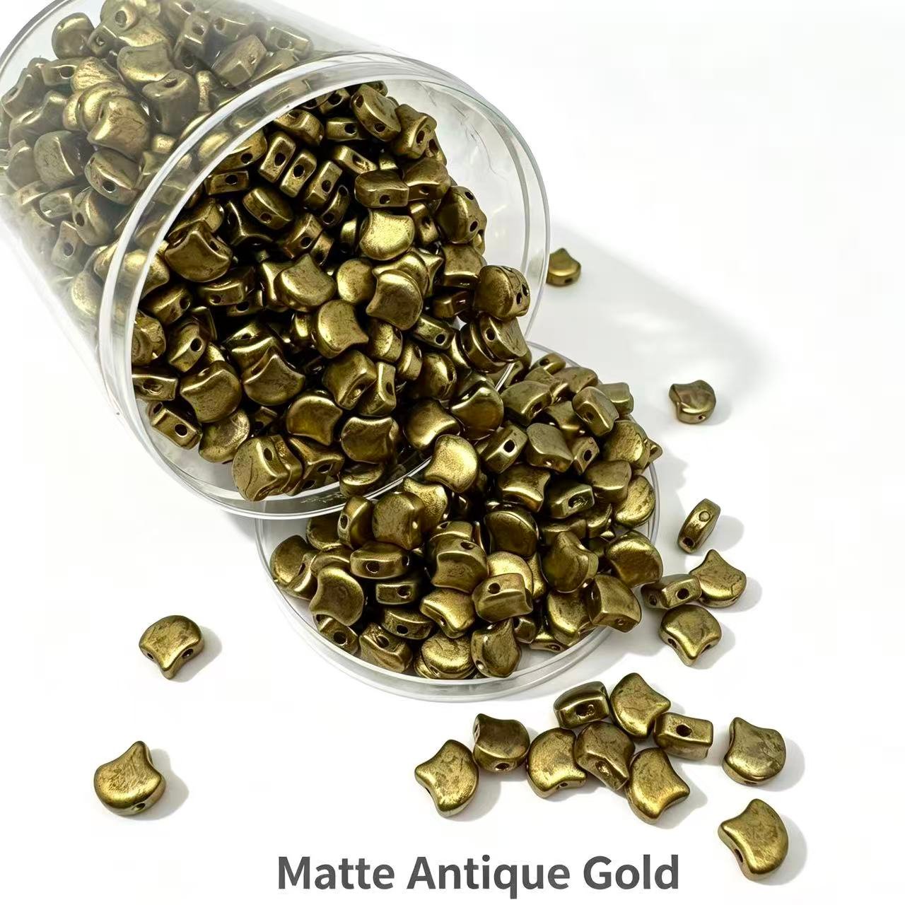Czech Double Hole Ginko Beads - Matte Antique Gold Czech Double Hole Ginko Beads