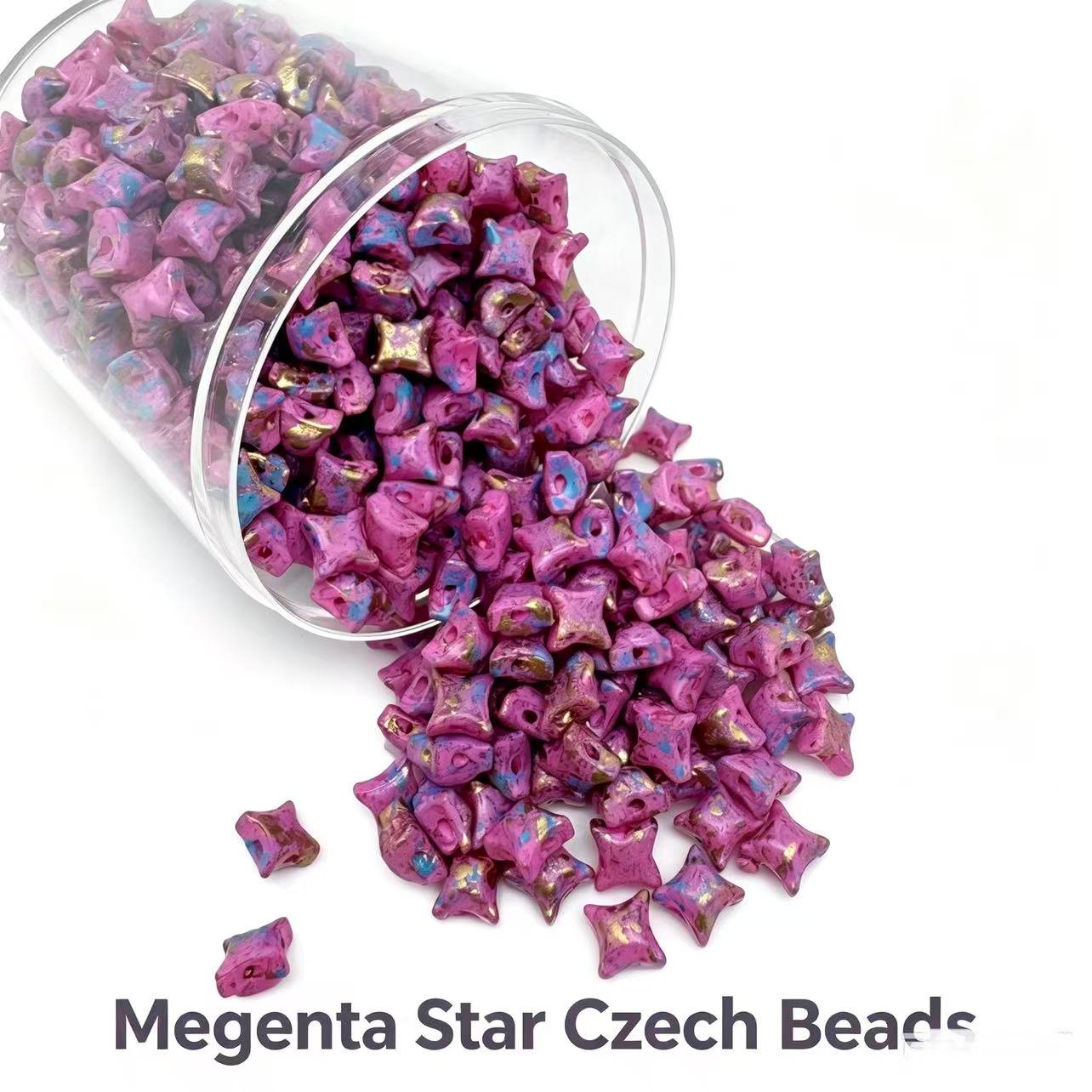 Czech Double Hole 4-Point-Star Beads - Megenta Czech Double Hole 4-Point-Star Beads