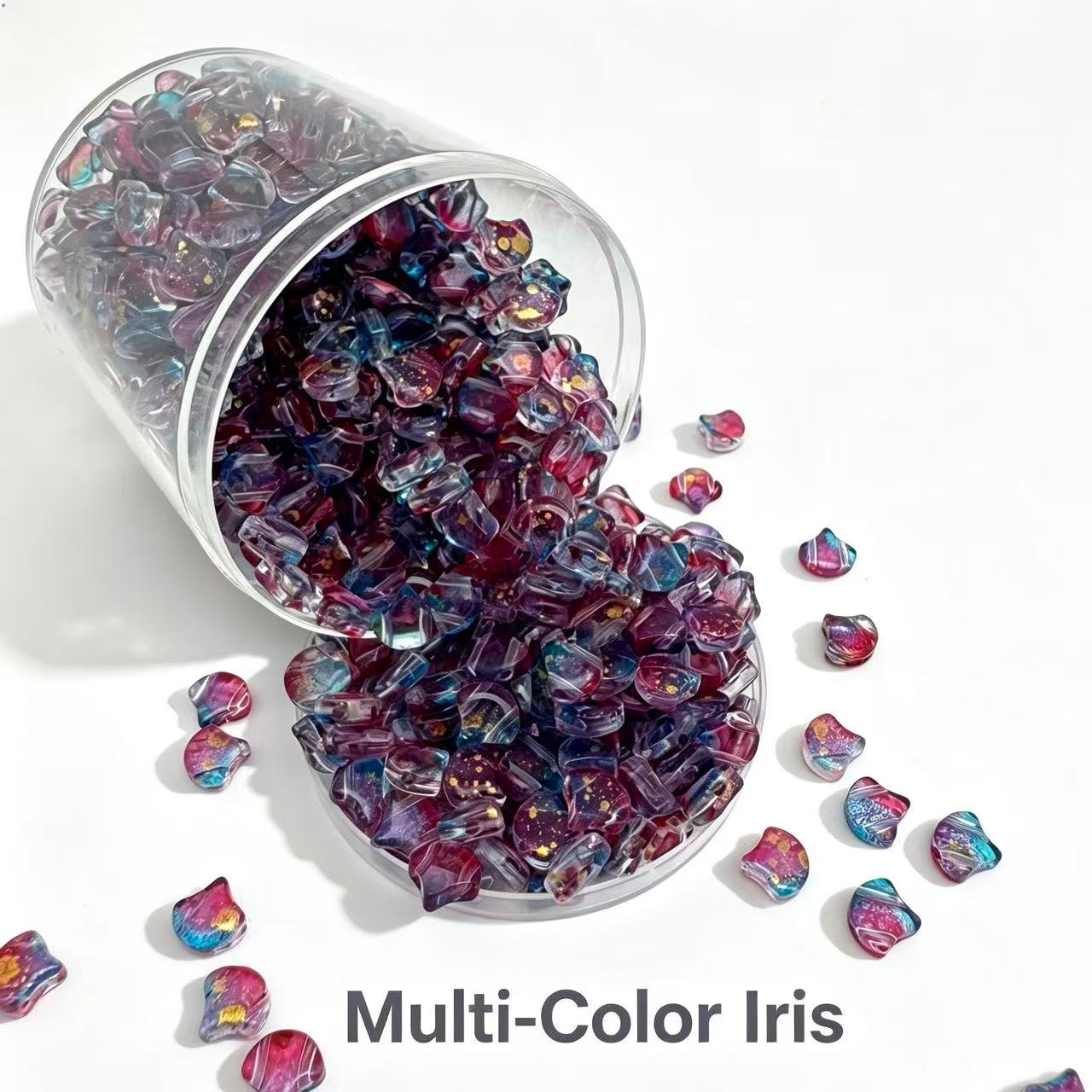 Czech Double Hole Ginko Beads - Multi‑Color Iris Czech Double Hole Ginko Beads