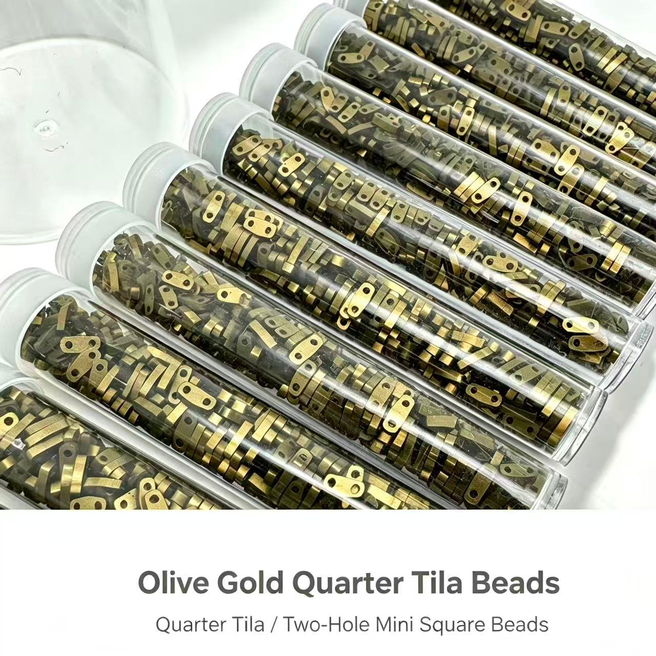 Czech_Tila_two_hole_beads - Olive Gold Quarter Tila Czech_Tila_two_hole_beads