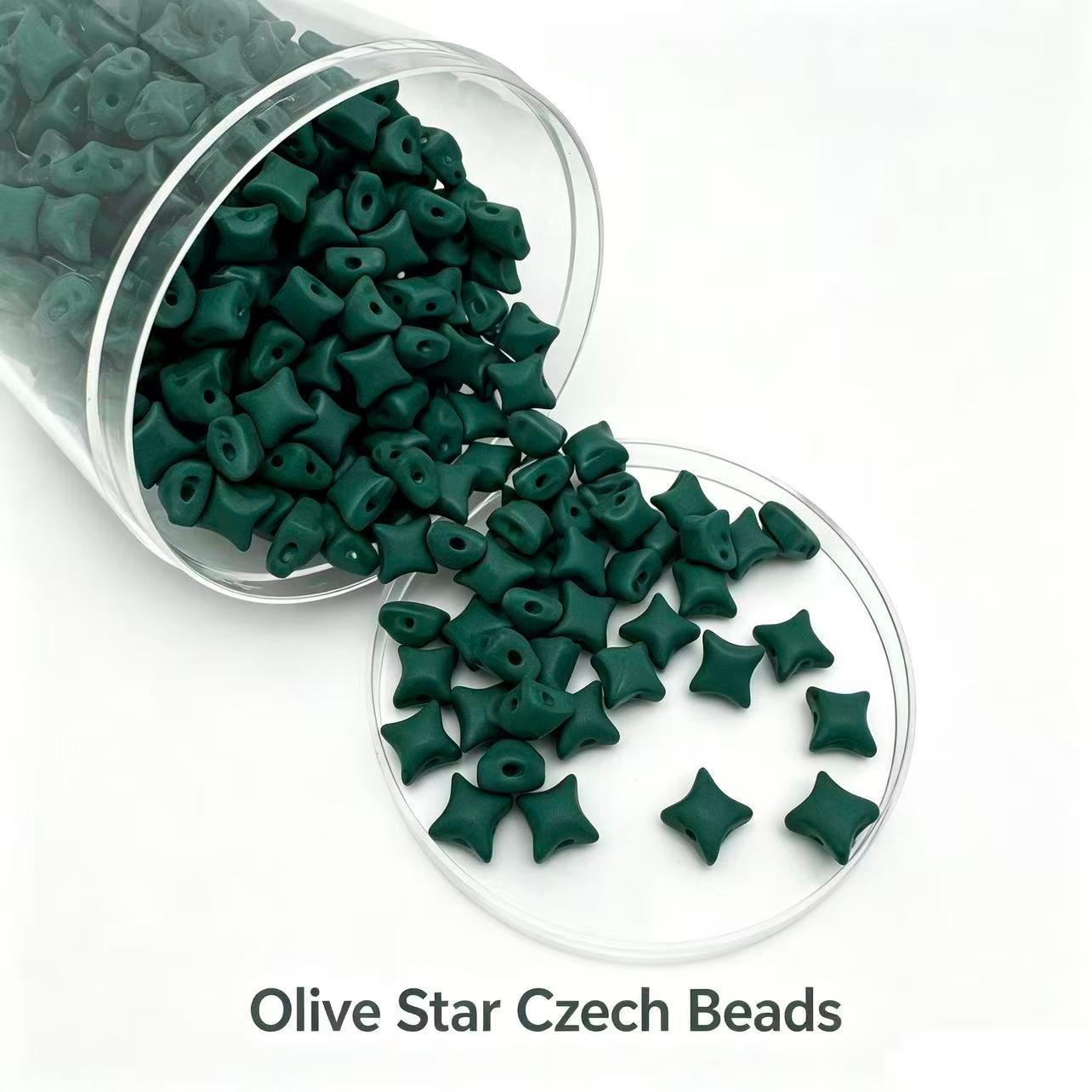 Czech Double Hole 4-Point-Star Beads - Olive Czech Double Hole 4-Point-Star Beads