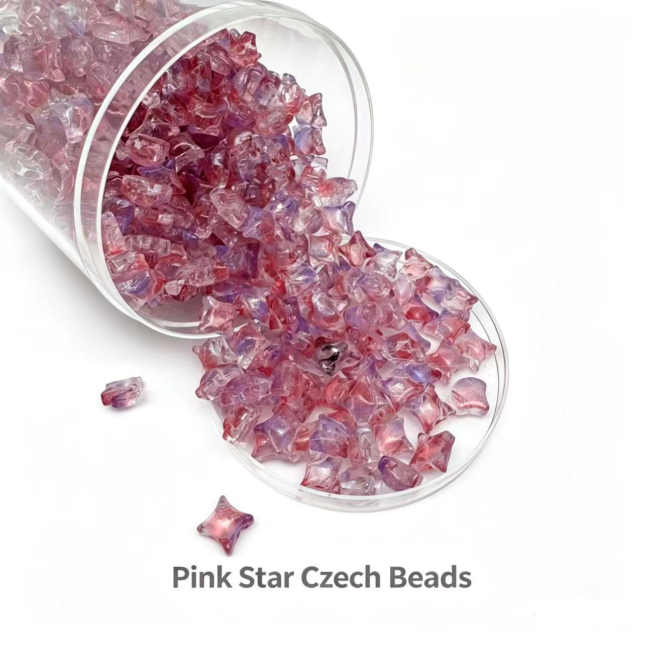 Czech Double Hole 4-Point-Star Beads - Pink Czech Double Hole 4-Point-Star Beads