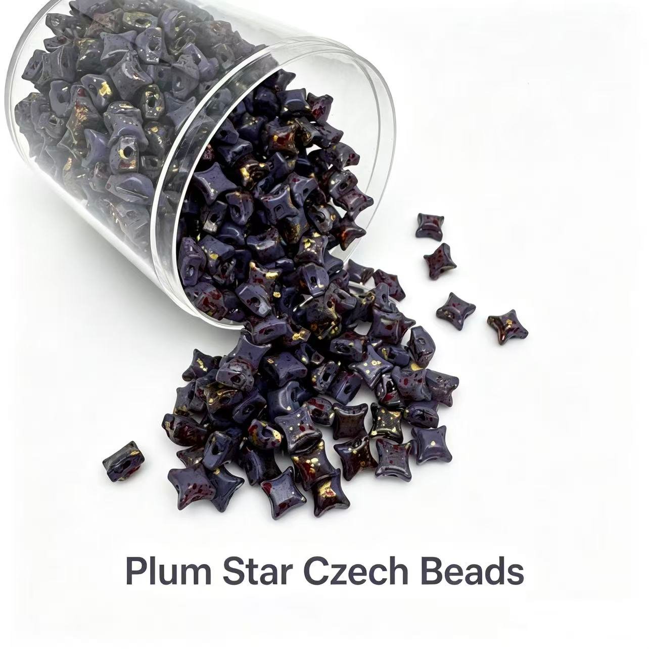 Czech Double Hole 4-Point-Star Beads - Plum Czech Double Hole 4-Point-Star Beads