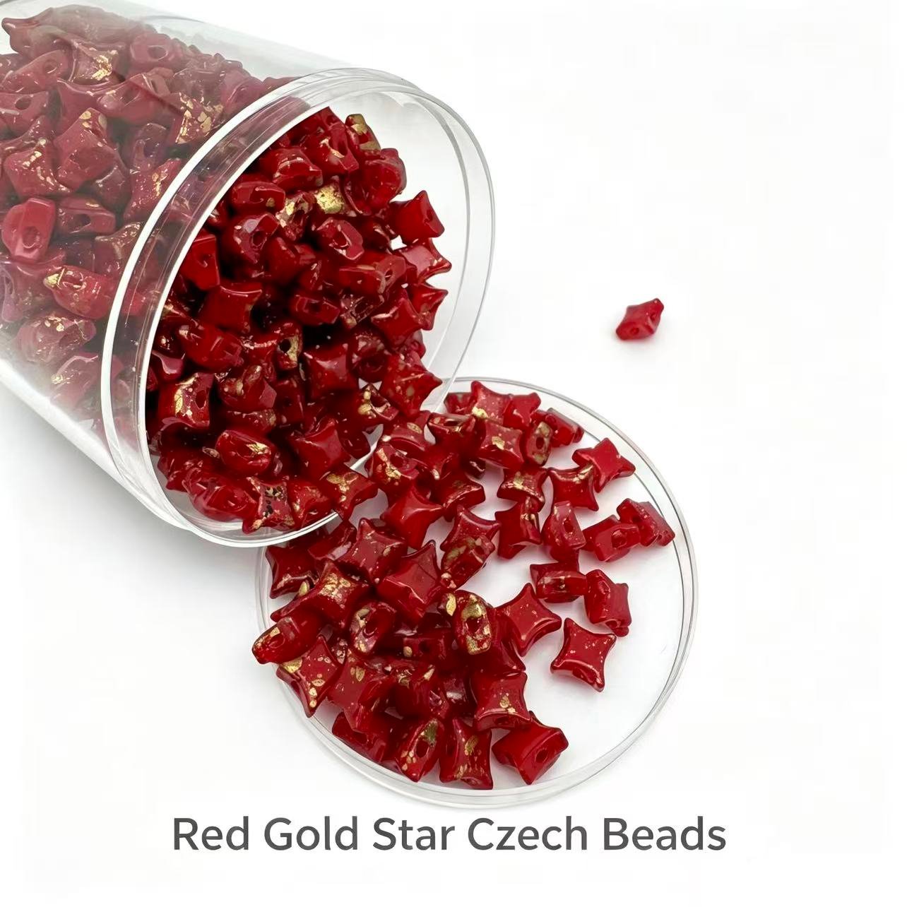 Czech Double Hole 4-Point-Star Beads - Red Gold Czech Double Hole 4-Point-Star Beads