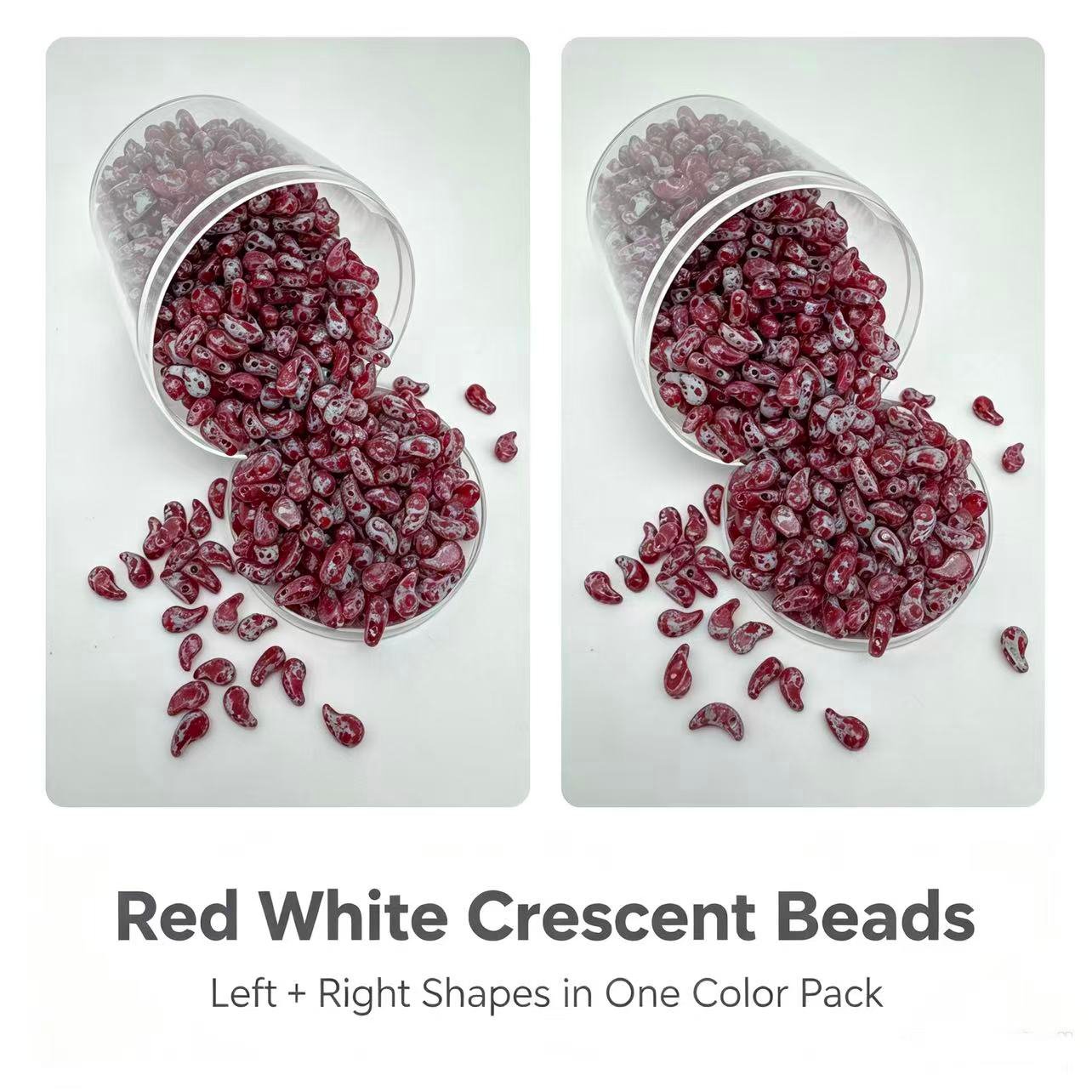 Czech_Crescent_two_hole_Beads - Red White Czech_Crescent_two_hole_Beads