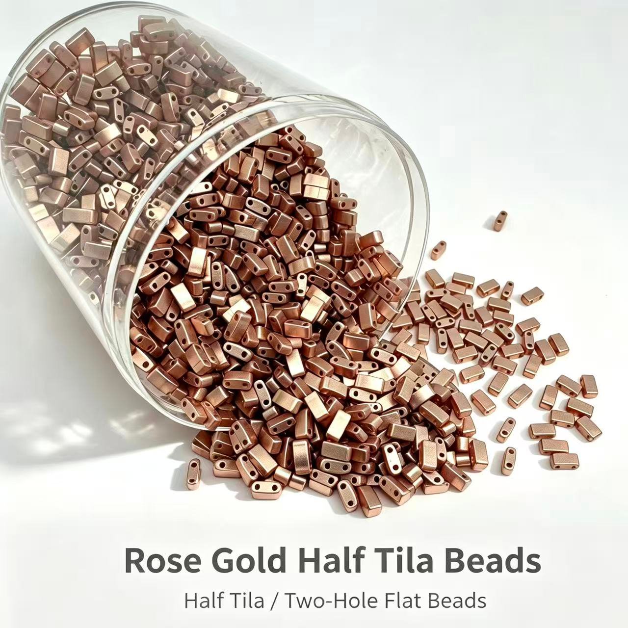 Czech_Tila_two_hole_beads - Rose Gold Half Tila Czech_Tila_two_hole_beads