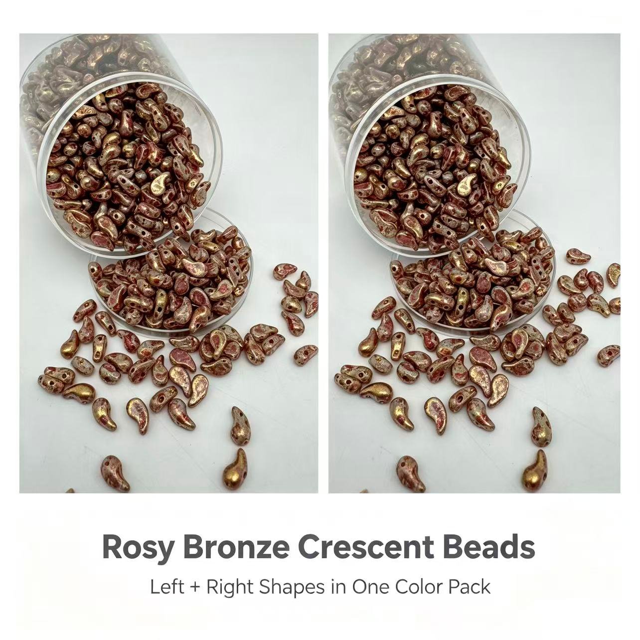 Czech_Crescent_two_hole_Beads - Rosy Bronze Czech_Crescent_two_hole_Beads