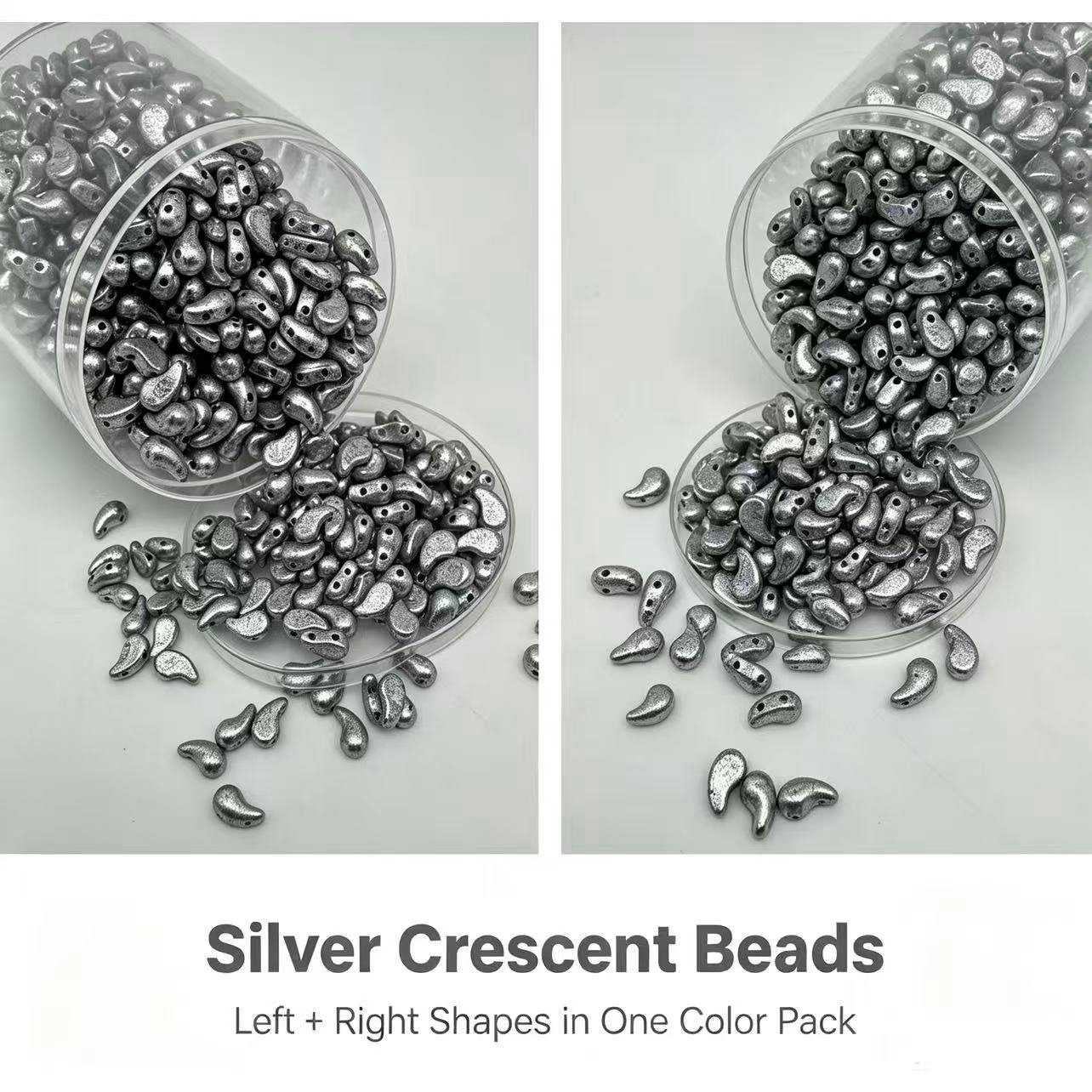 Czech_Crescent_two_hole_Beads - Silver Czech_Crescent_two_hole_Beads