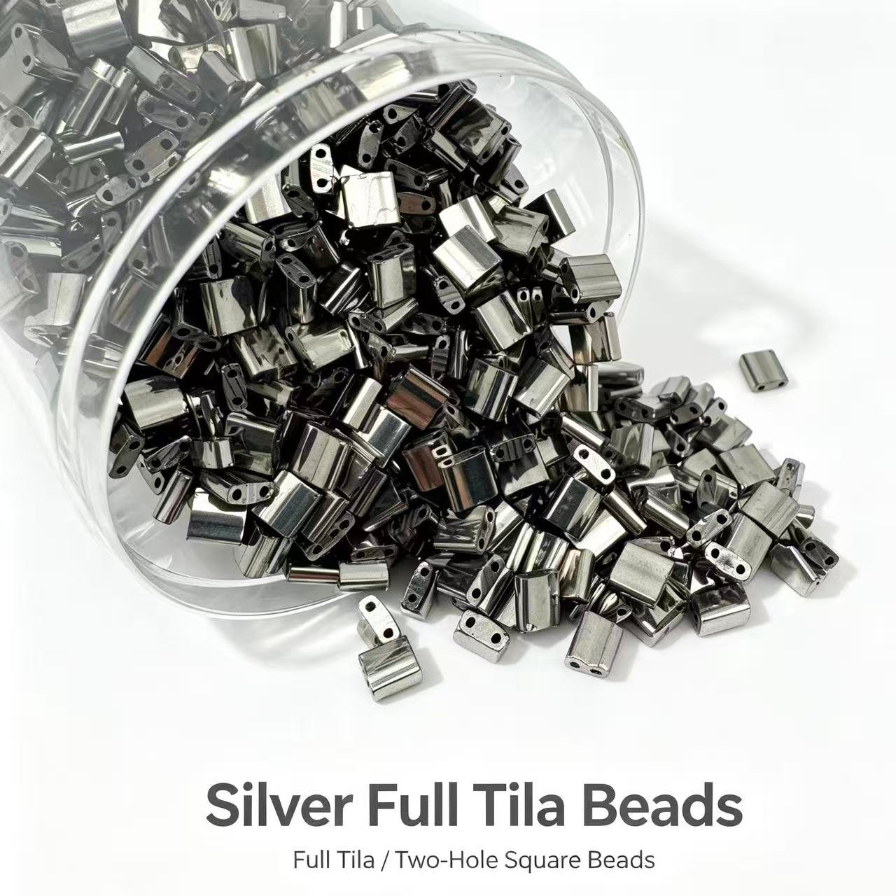 Czech_Tila_two_hole_beads - Silver Full Tila Czech_Tila_two_hole_beads