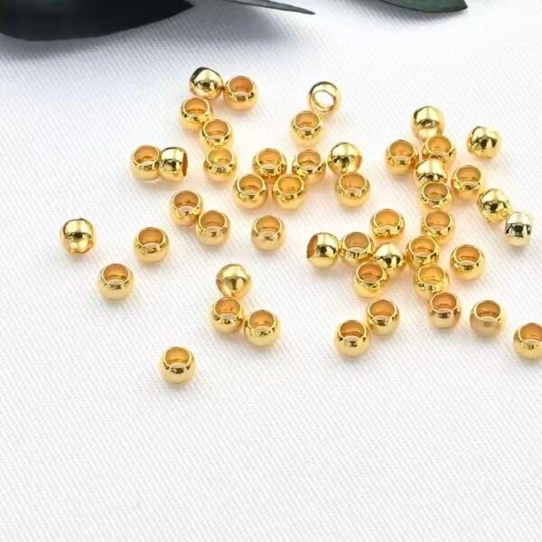 18K Gold Crimp Beads | 2.5mm, 18K Gold & Bright Silver Plated, 100 Pieces Per Pack, Easy Crimp High Tarnish Resistant Metal Stopper Beads for Bracelet Necklace DIY Jewelry Findings