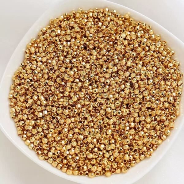 3MM G Sparkly Shinny Faceted Metal Spacer Beads | 2mm,3mm, 18K Gold & Thick Silver Plated, 100 Beads Per Pack, Sparkly Cut Beads for Jewelry Making Bracelet DIY Supplies