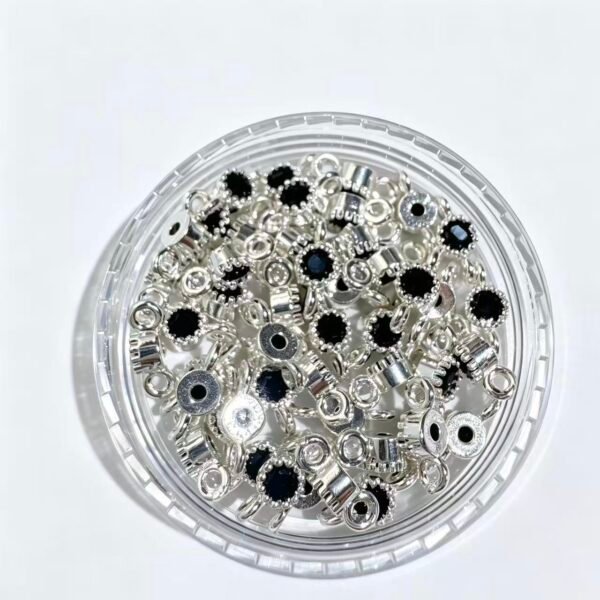 BLACK SILVER 4mm Zircon Double Hole Spacer Beads, 20pcs/Pack, Copper Vacuum Plating Jewelry Making Supplies