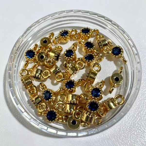 BLUE GOLD 4mm Zircon Double Hole Spacer Beads, 20pcs/Pack, Copper Vacuum Plating Jewelry Making Supplies