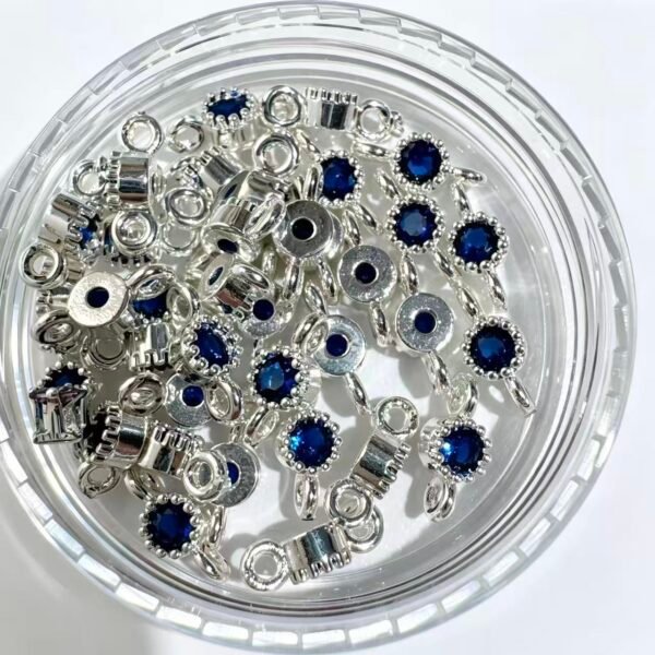 BLUE SILVER 4mm Zircon Double Hole Spacer Beads, 20pcs/Pack, Copper Vacuum Plating Jewelry Making Supplies