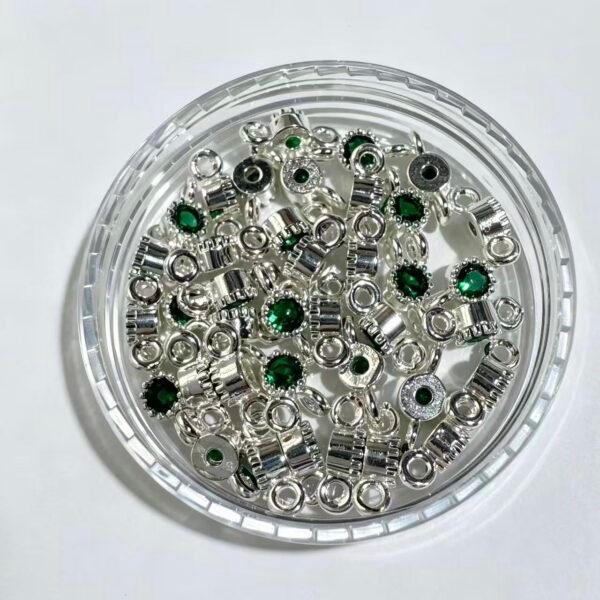 GREEN SILVER 4mm Zircon Double Hole Spacer Beads, 20pcs/Pack, Copper Vacuum Plating Jewelry Making Supplies