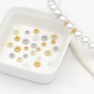 example Snowflake Spacer Beads | 4mm, 18K Gold & Bright Silver Plated, 100 Beads Per Pack, Copper Snowflake Metal Discs for Bracelet Necklace DIY Jewelry Making Supplies