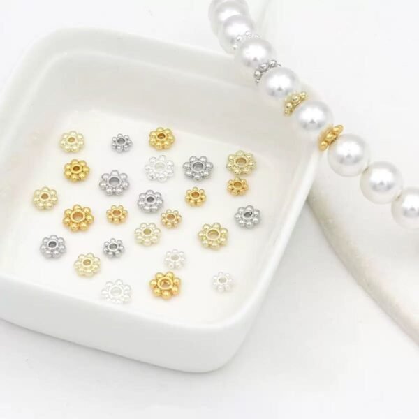 example Snowflake Spacer Beads | 4mm, 18K Gold & Bright Silver Plated, 100 Beads Per Pack, Copper Snowflake Metal Discs for Bracelet Necklace DIY Jewelry Making Supplies